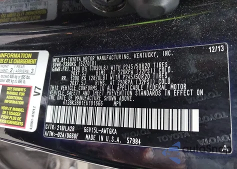 2014 Toyota Venza Xle V6 z USA, uszkodzony, nr VIN 4T3BK3BB1EU101666